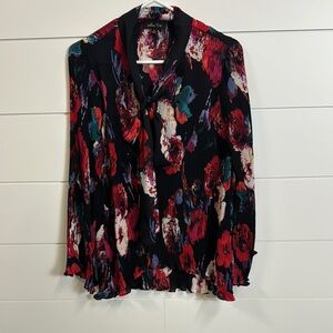 Floral Print Women's Top - Black and Red